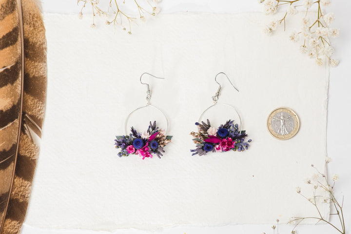 Purple Flower Dangle Earrings: Dried Lavender, Surgical Steel – handmade floral hair accessory by magaela