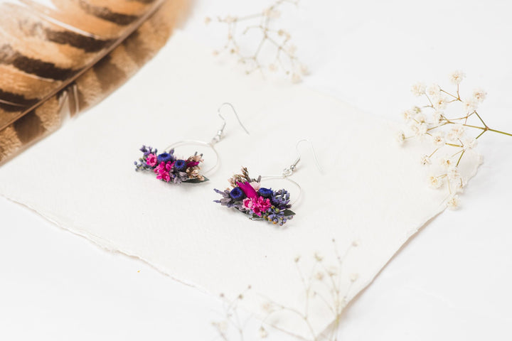 Purple Flower Dangle Earrings: Dried Lavender, Surgical Steel – handmade floral hair accessory by magaela