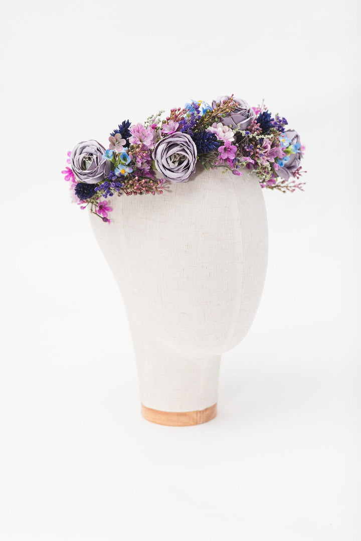 Dusty Purple Flower Crown: Bridal Peony Half Wreath – handmade floral hair accessory by magaela