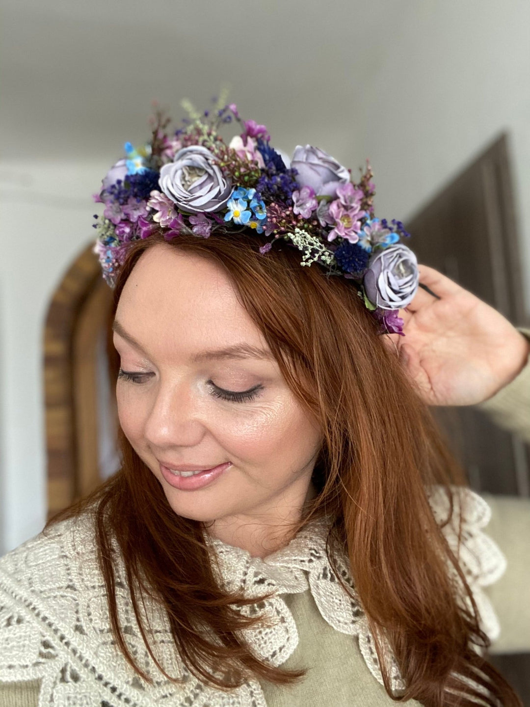 Dusty Purple Flower Crown: Bridal Peony Half Wreath – handmade floral hair accessory by magaela