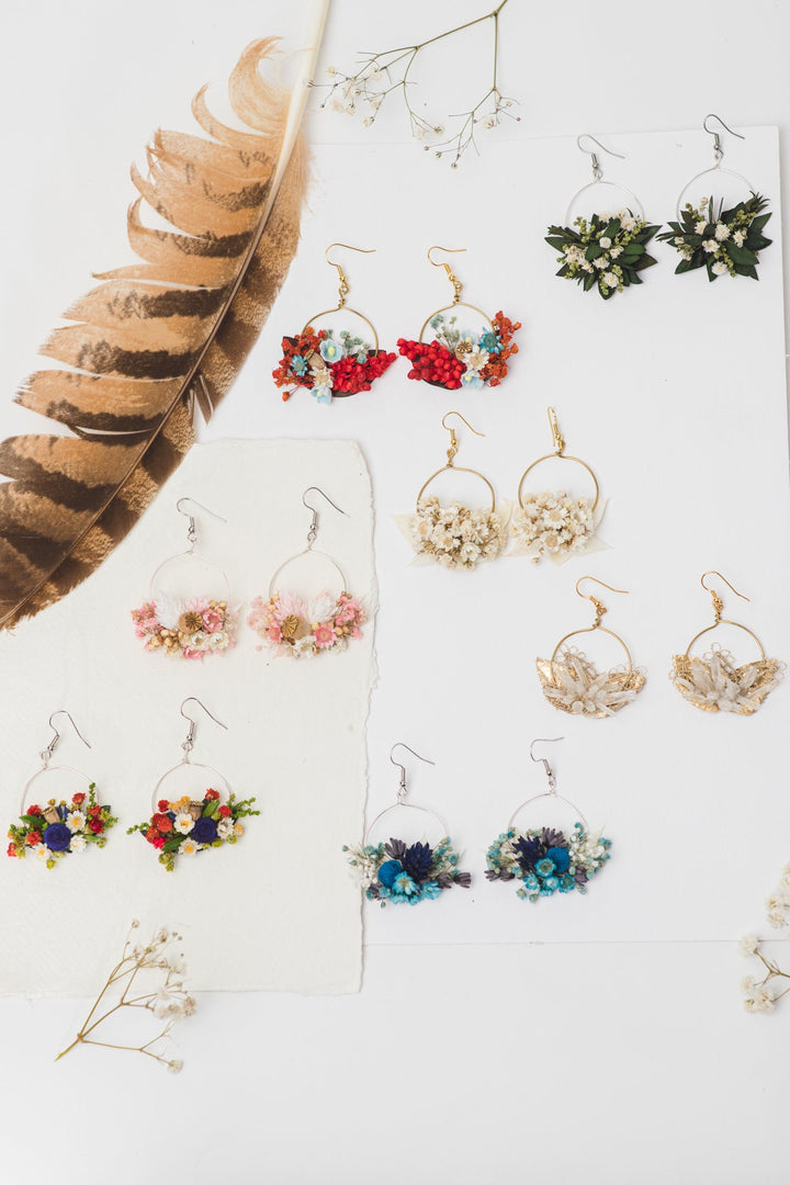 Greenery Circle Dangle Earrings: Baby's Breath, Surgical Steel Hook – handmade floral hair accessory by magaela