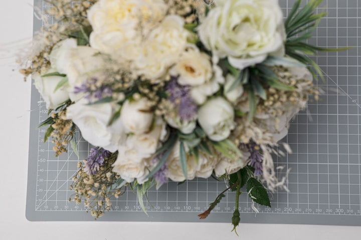 Ivory Wedding Bouquet with Boutonniere: Cream Floral Bridal Accessories – handmade floral hair accessory by magaela