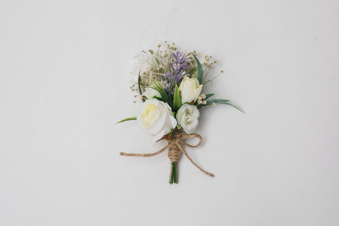 Ivory Wedding Bouquet with Boutonniere: Cream Floral Bridal Accessories – handmade floral hair accessory by magaela