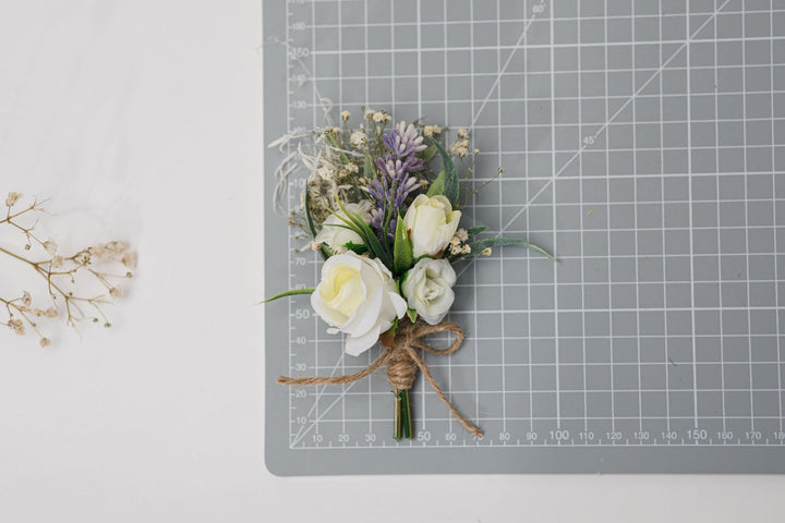 Ivory Wedding Bouquet with Boutonniere: Cream Floral Bridal Accessories – handmade floral hair accessory by magaela