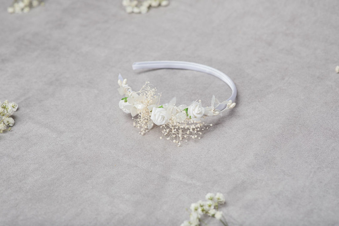 White Rose Flower Headband: First Communion Hair Accessory – handmade floral hair accessory by magaela