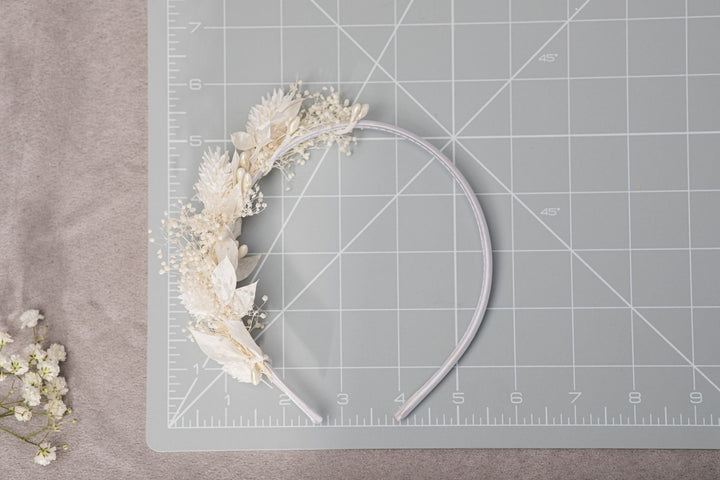Ivory Flower Girl Headband: Preserved Floral Communion Crown – handmade floral hair accessory by magaela