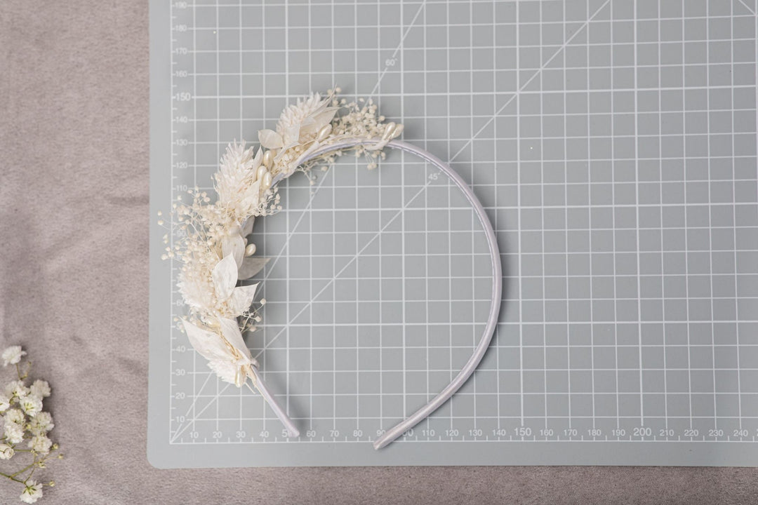 Ivory Flower Girl Headband: Preserved Floral Communion Crown – handmade floral hair accessory by magaela
