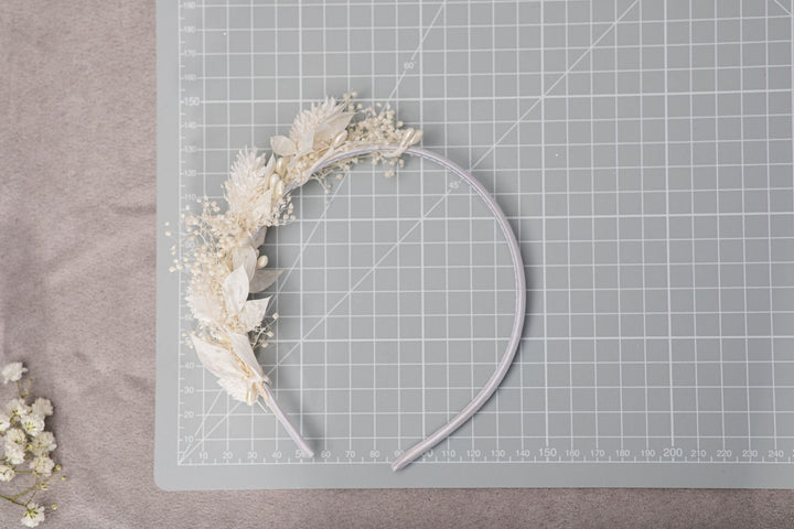 Ivory Flower Girl Headband: Preserved Floral Communion Crown – handmade floral hair accessory by magaela