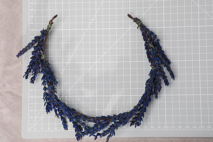 Lavender Flower Crown: Wedding Bridal Headpiece, Navy Blue Preserved Wreath – handmade floral hair accessory by magaela