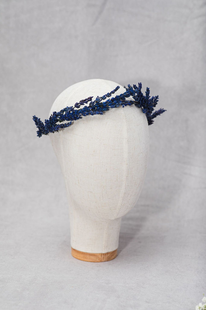Lavender Flower Crown: Wedding Bridal Headpiece, Navy Blue Preserved Wreath – handmade floral hair accessory by magaela
