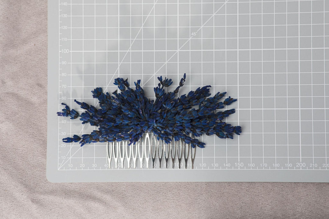 Lavender Flower Hair Comb: Bridal Headpiece, Navy Blue Wedding – handmade floral hair accessory by magaela