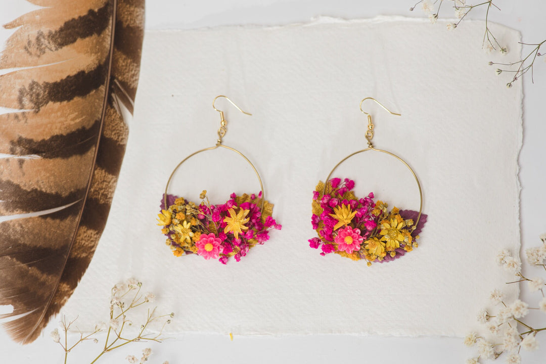 Magenta Flower Earrings: Fuchsia Bridal Dangle Earrings, Handmade Floral Jewelry – handmade floral hair accessory by magaela