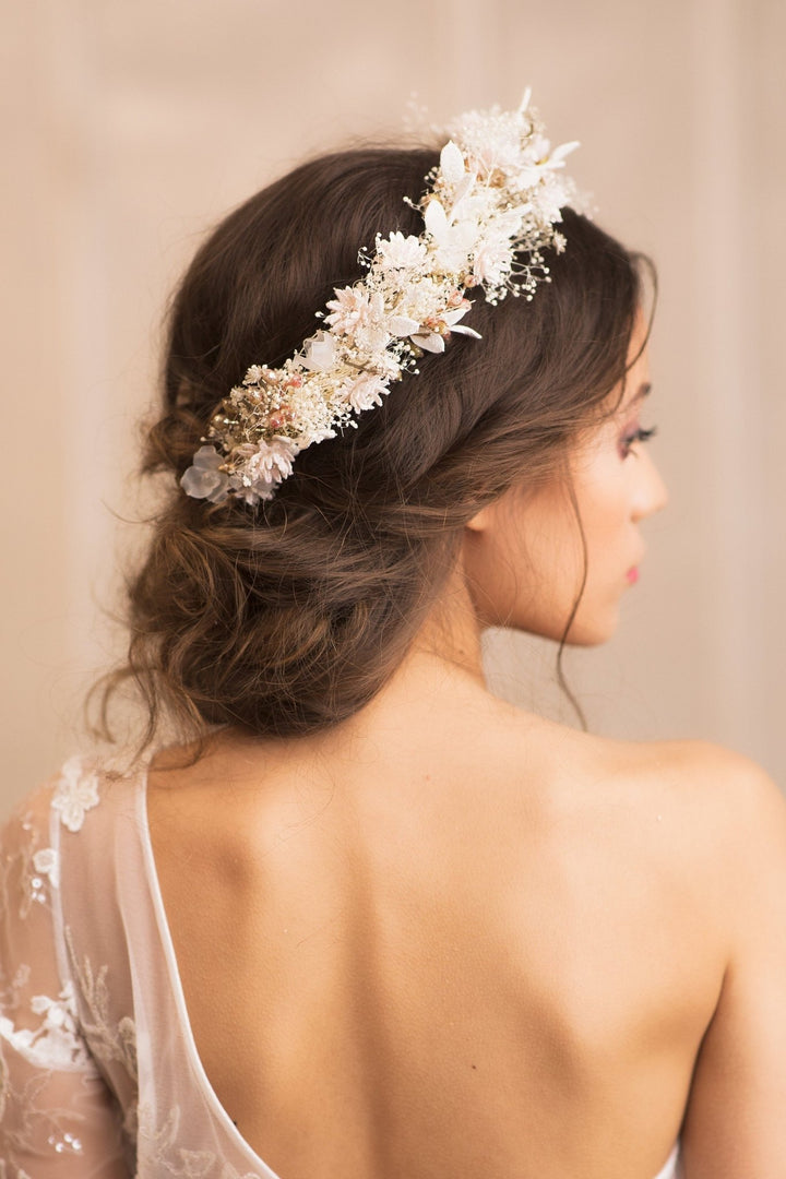 Ivory Flower Bridal Crown: Boho Wedding Hair Wreath – handmade floral hair accessory by magaela