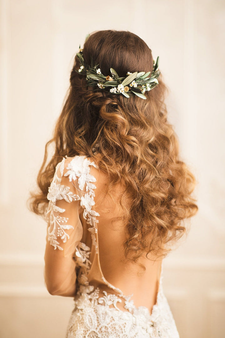 Boho Wedding Hair Comb and Wreath: Olive Leaf Greenery Set – handmade floral hair accessory by magaela