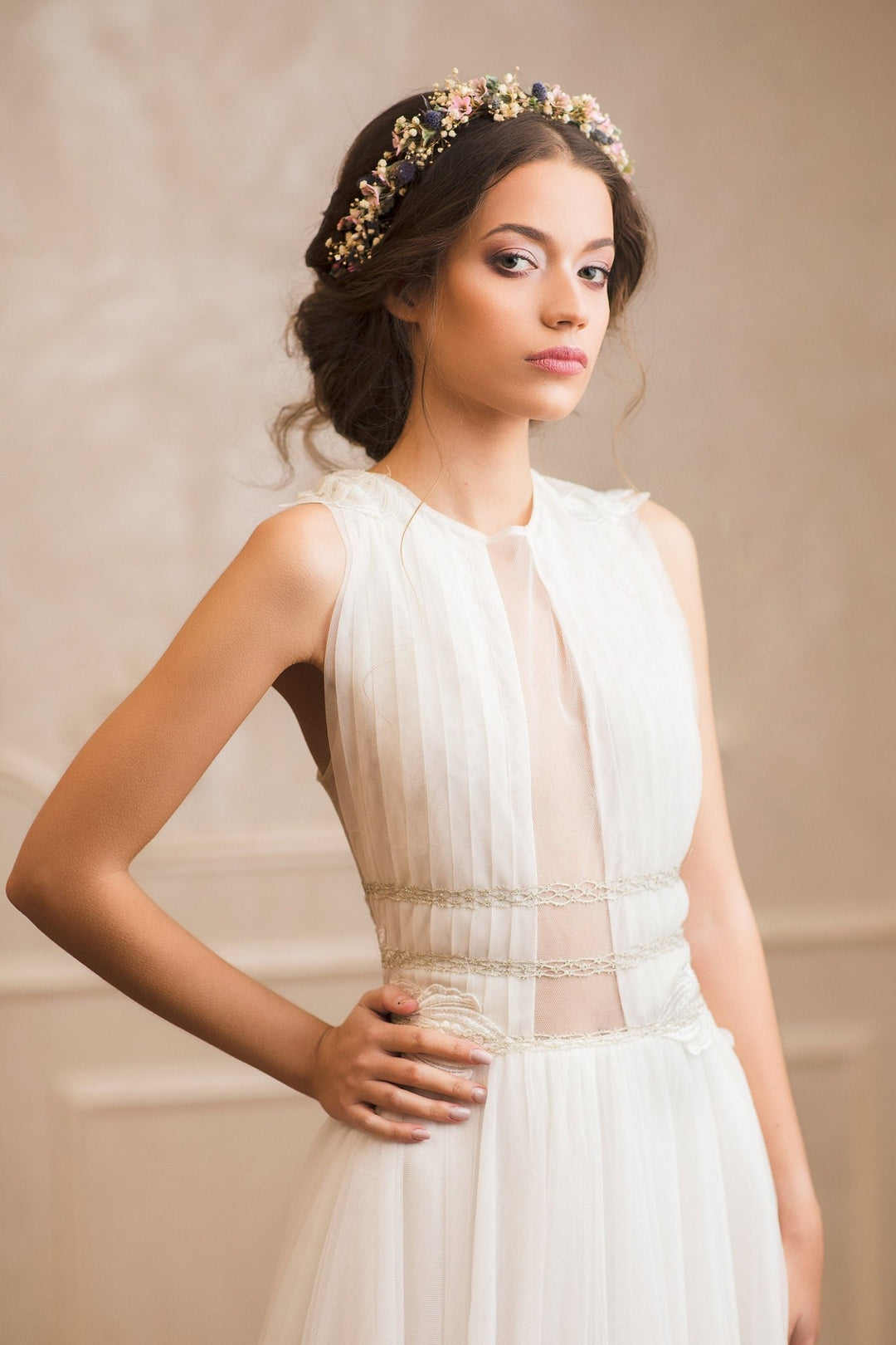 Meadow Wedding Half Wreath: Thistle Flower Headpiece – handmade floral hair accessory by magaela