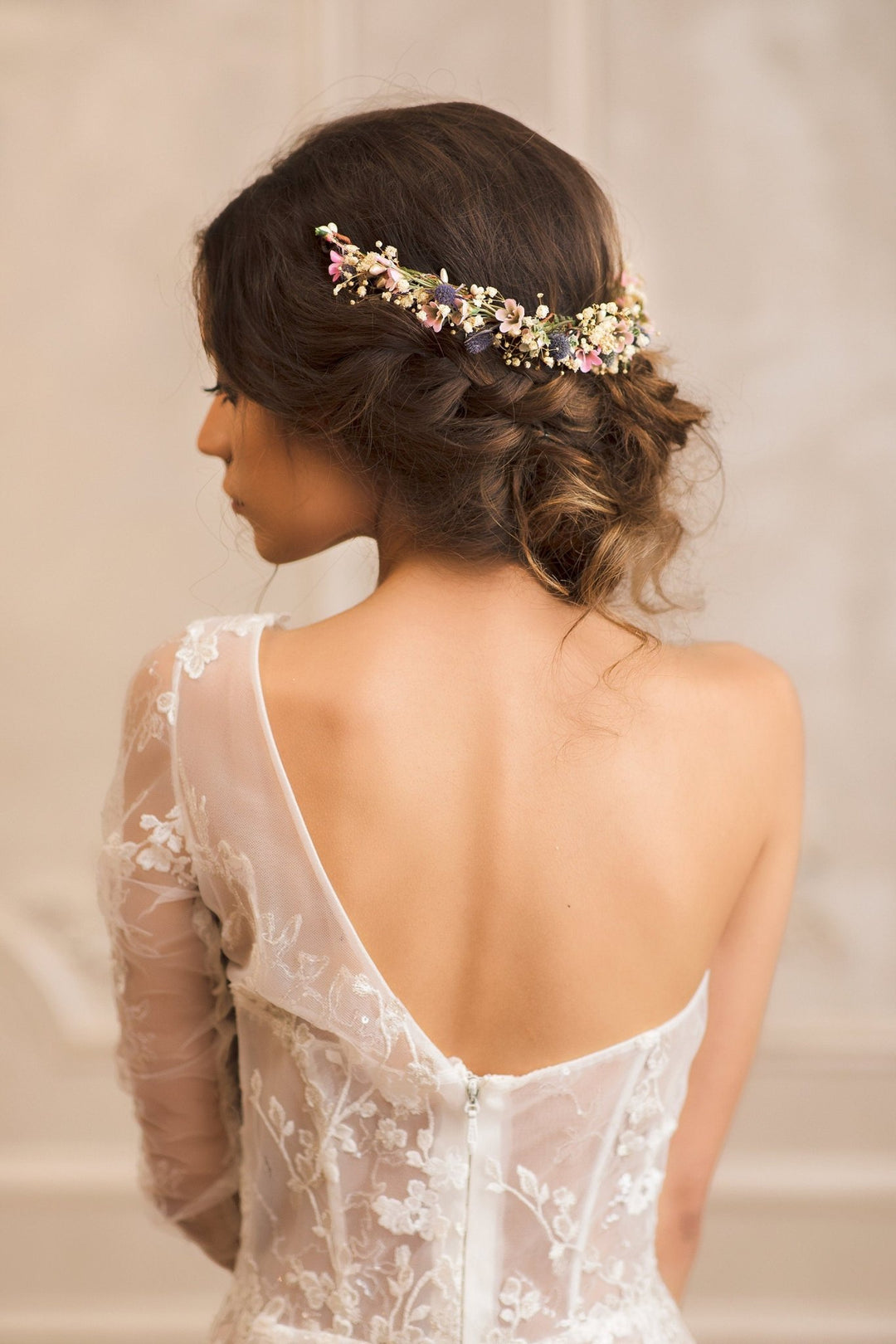 Meadow Wedding Half Wreath: Thistle Flower Headpiece – handmade floral hair accessory by magaela