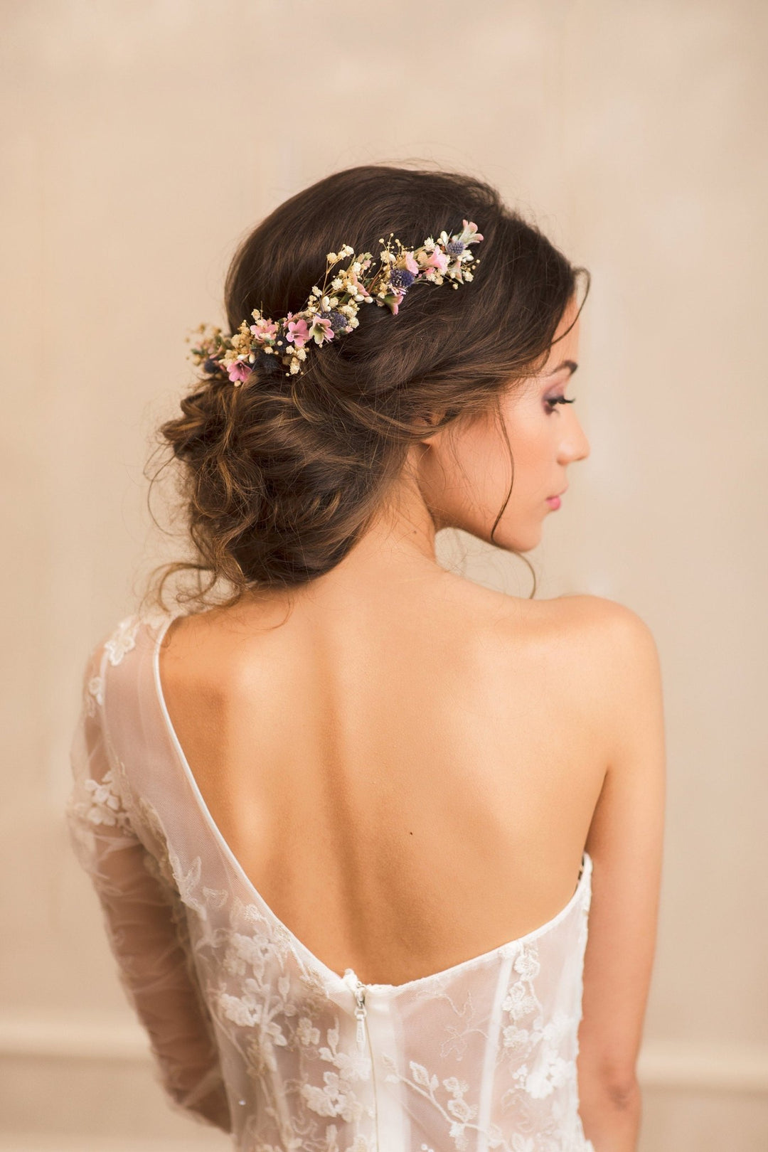 Meadow Wedding Half Wreath: Thistle Flower Headpiece – handmade floral hair accessory by magaela