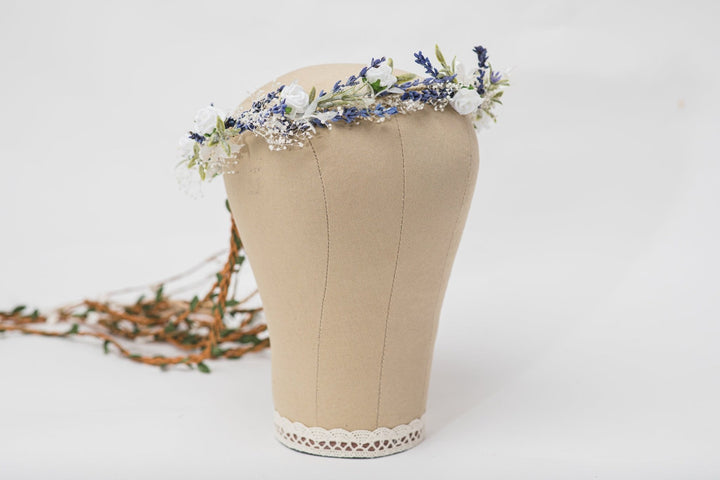 Lavender Bridal Flower Set: Hair Crown, Boutonniere, Hair Combs – handmade floral hair accessory by magaela