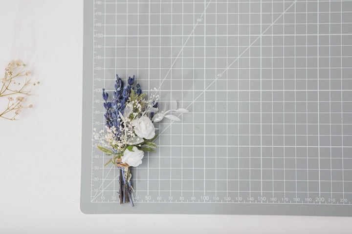 Lavender Bridal Flower Set: Hair Crown, Boutonniere, Hair Combs – handmade floral hair accessory by magaela