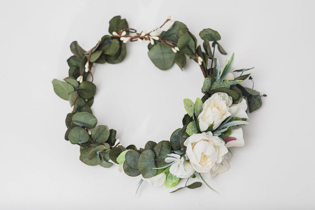 Eucalyptus Flower Crown: Greenery Bridal Hair Wreath – handmade floral hair accessory by magaela