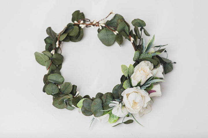 Eucalyptus Flower Crown: Greenery Bridal Hair Wreath – handmade floral hair accessory by magaela