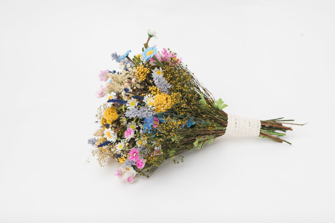 Wildflower Wedding Bouquet: Colorful Meadow Daisies & Lavender – handmade floral hair accessory by magaela