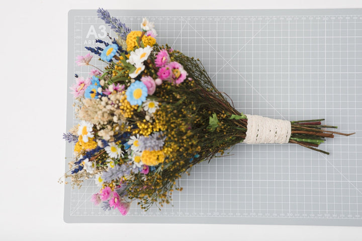 Wildflower Wedding Bouquet: Colorful Meadow Daisies & Lavender – handmade floral hair accessory by magaela