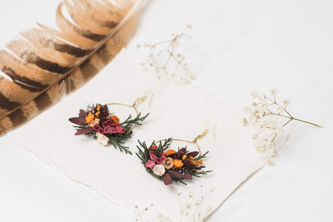 Autumn Floral Circle Dangle Earrings: Bridal Wedding Jewelry – handmade floral hair accessory by magaela