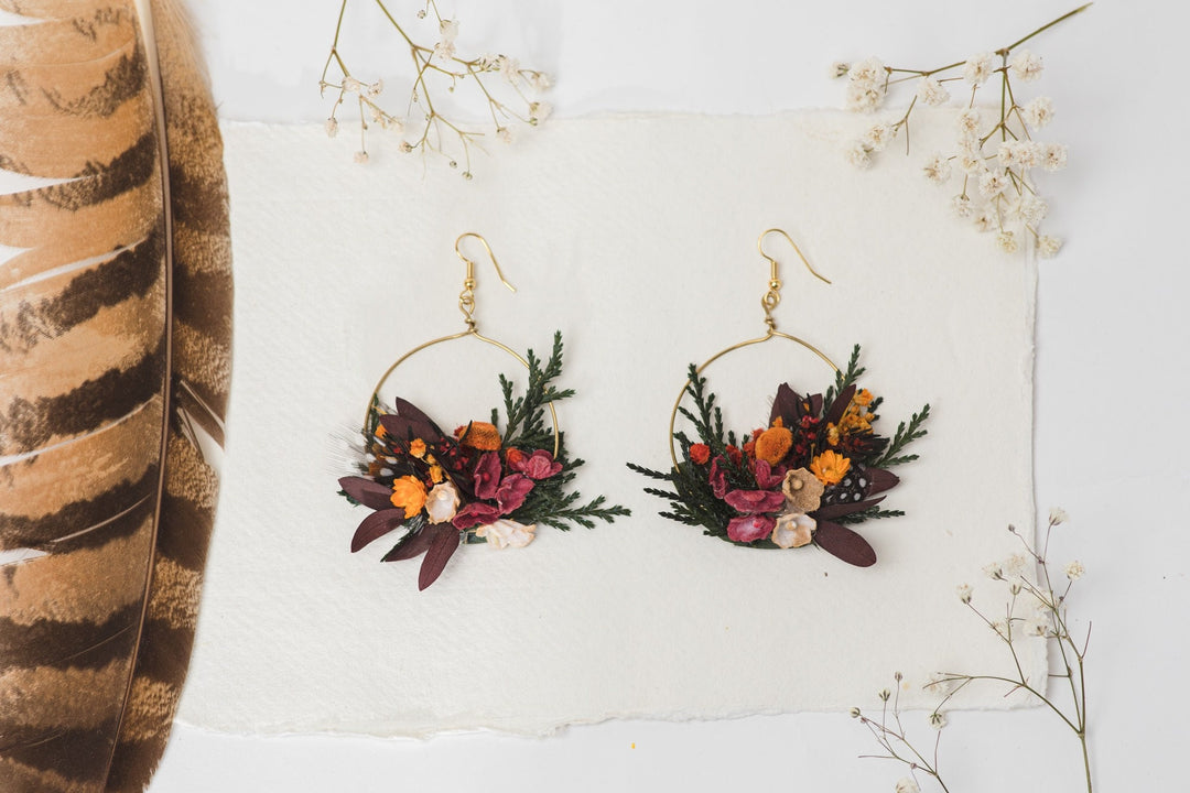 Autumn Floral Circle Dangle Earrings: Bridal Wedding Jewelry – handmade floral hair accessory by magaela
