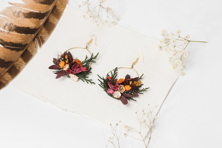 Autumn Floral Circle Dangle Earrings: Bridal Wedding Jewelry – handmade floral hair accessory by magaela