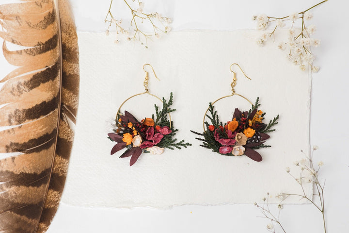 Autumn Floral Circle Dangle Earrings: Bridal Wedding Jewelry – handmade floral hair accessory by magaela
