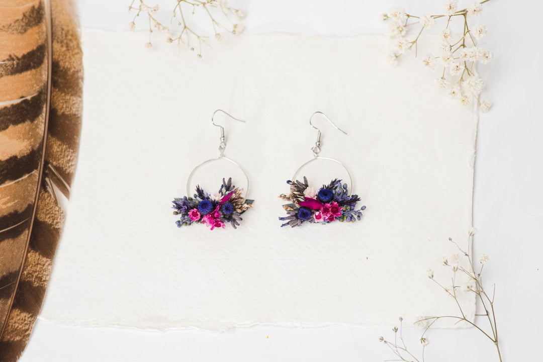 Purple Flower Dangle Earrings: Dried Lavender, Surgical Steel – handmade floral hair accessory by magaela