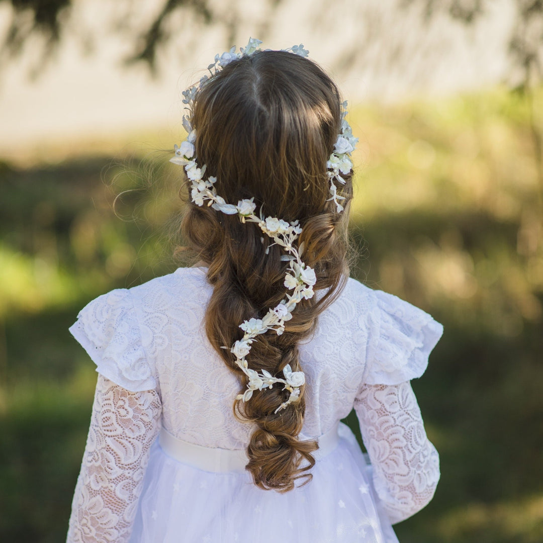 First Communion Flower Hair Garland: Handmade White Floral Vine – handmade floral hair accessory by magaela