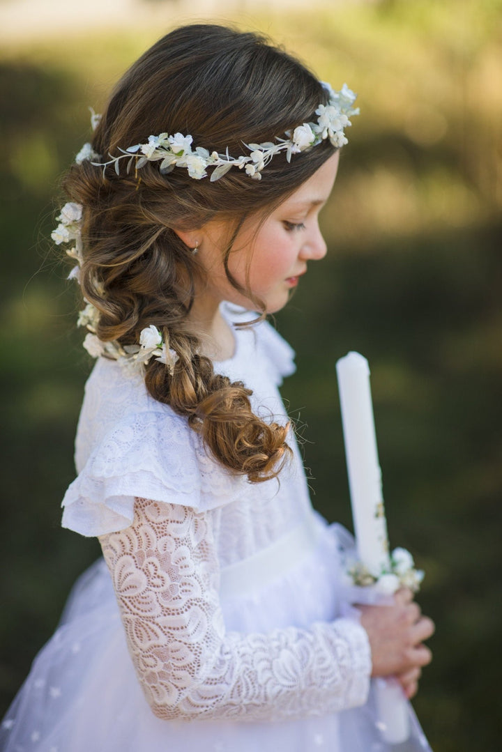 First Communion Flower Hair Garland: Handmade White Floral Vine – handmade floral hair accessory by magaela