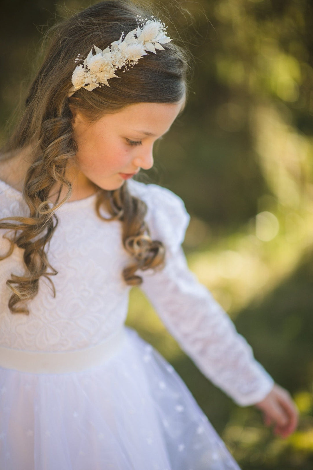 Ivory Flower Girl Headband: Preserved Floral Communion Crown – handmade floral hair accessory by magaela