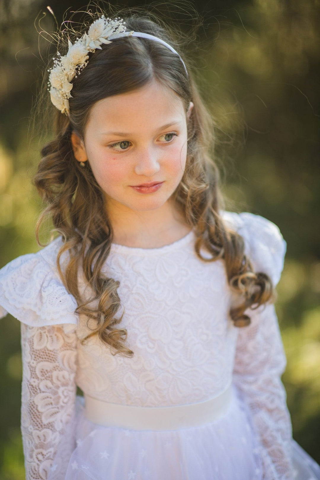 Ivory Flower Girl Headband: Preserved Floral Communion Crown – handmade floral hair accessory by magaela