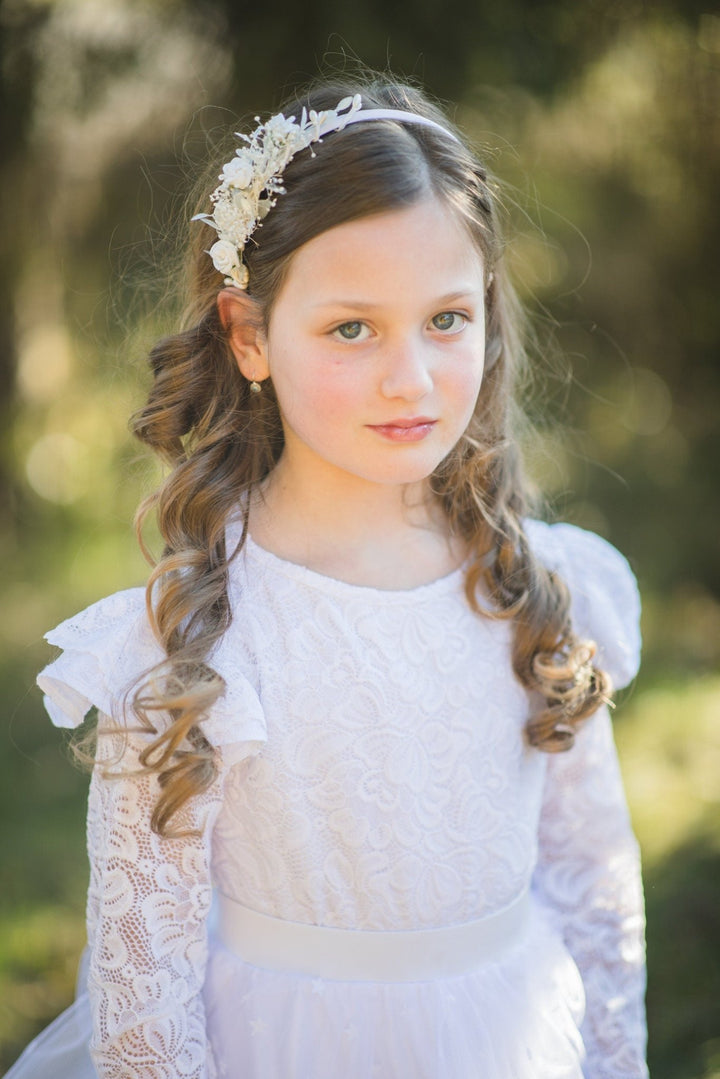 White Rose Flower Headband: First Communion Hair Accessory – handmade floral hair accessory by magaela