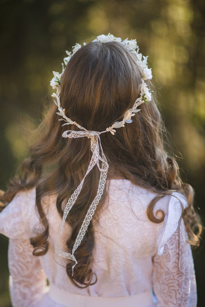 White Rose Communion Wreath: Flower Crown for Girls – handmade floral hair accessory by magaela
