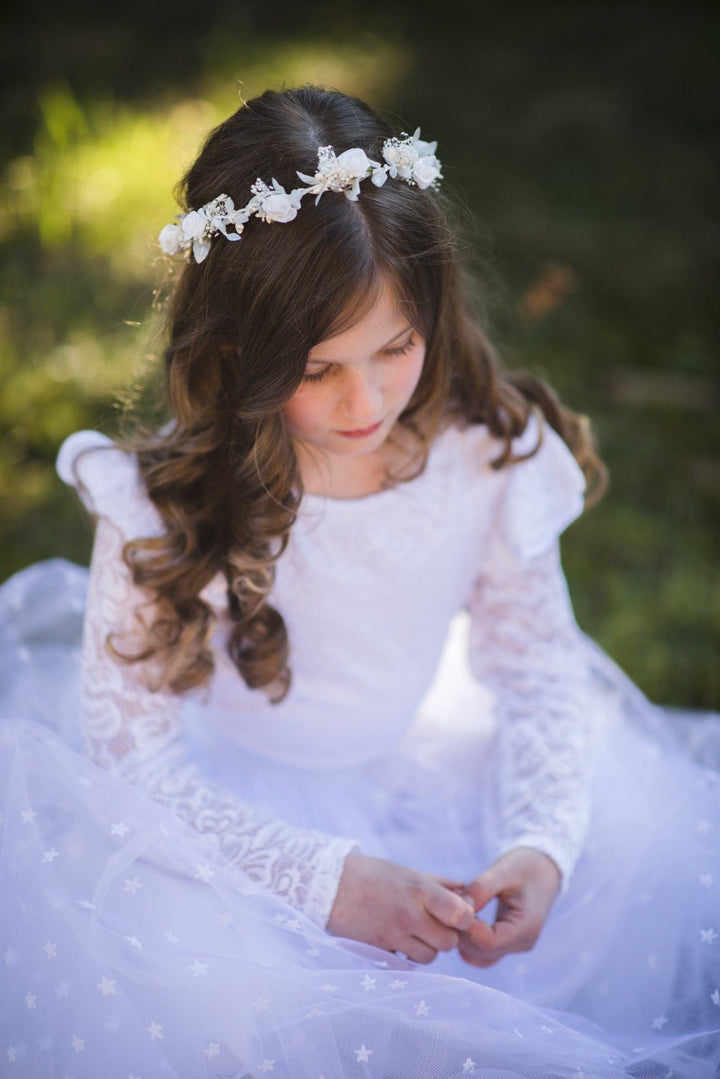 White Rose Communion Wreath: Flower Crown for Girls – handmade floral hair accessory by magaela