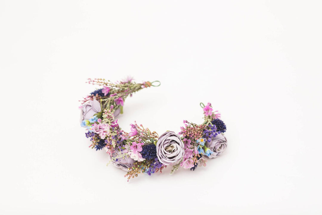 Dusty Purple Flower Crown: Bridal Peony Half Wreath – handmade floral hair accessory by magaela