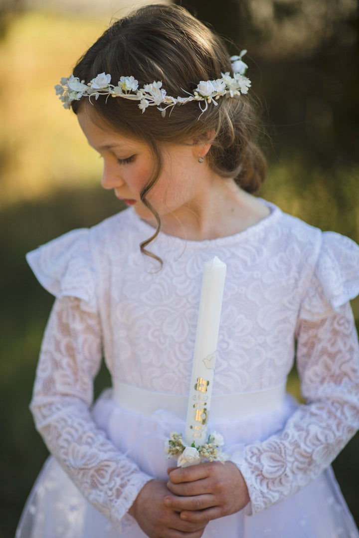 First Communion Candle Decoration: White Floral Wreath, Handmade – handmade floral hair accessory by magaela