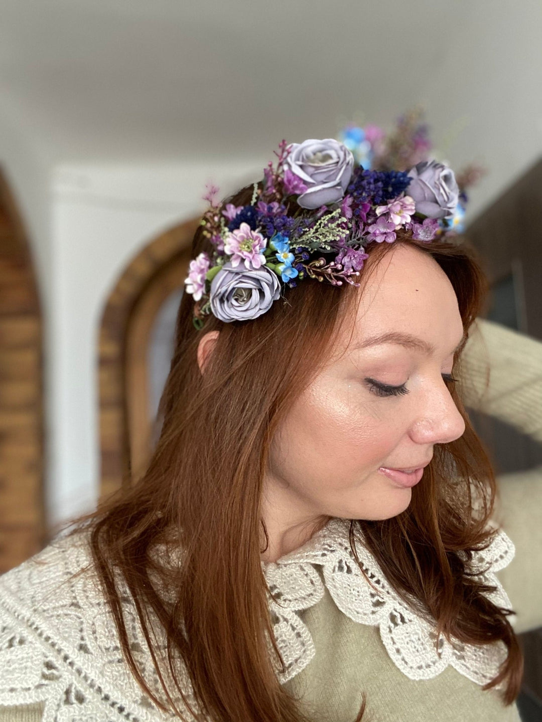Dusty Purple Flower Crown: Bridal Peony Half Wreath – handmade floral hair accessory by magaela