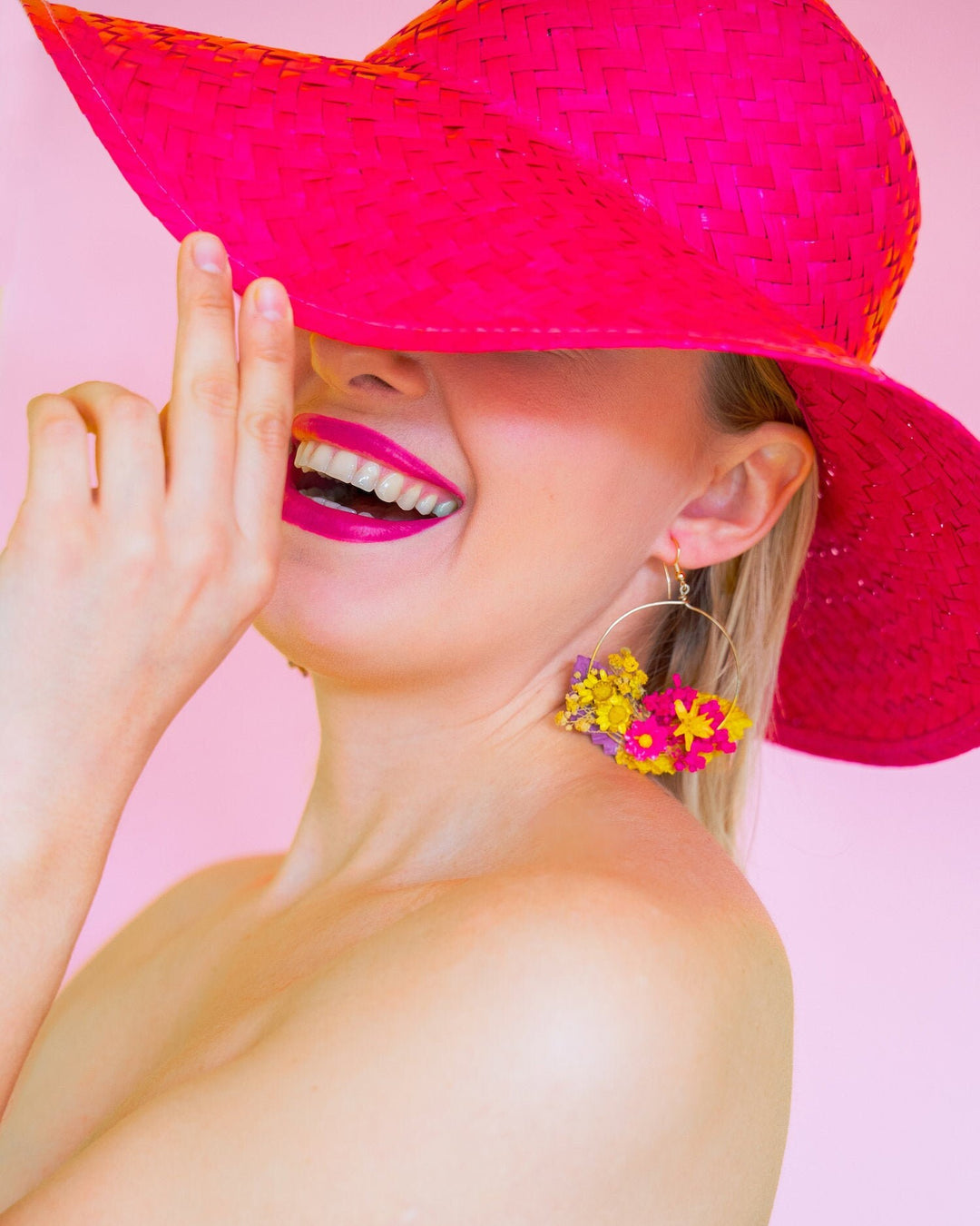 Magenta Flower Earrings: Fuchsia Bridal Dangle Earrings, Handmade Floral Jewelry – handmade floral hair accessory by magaela