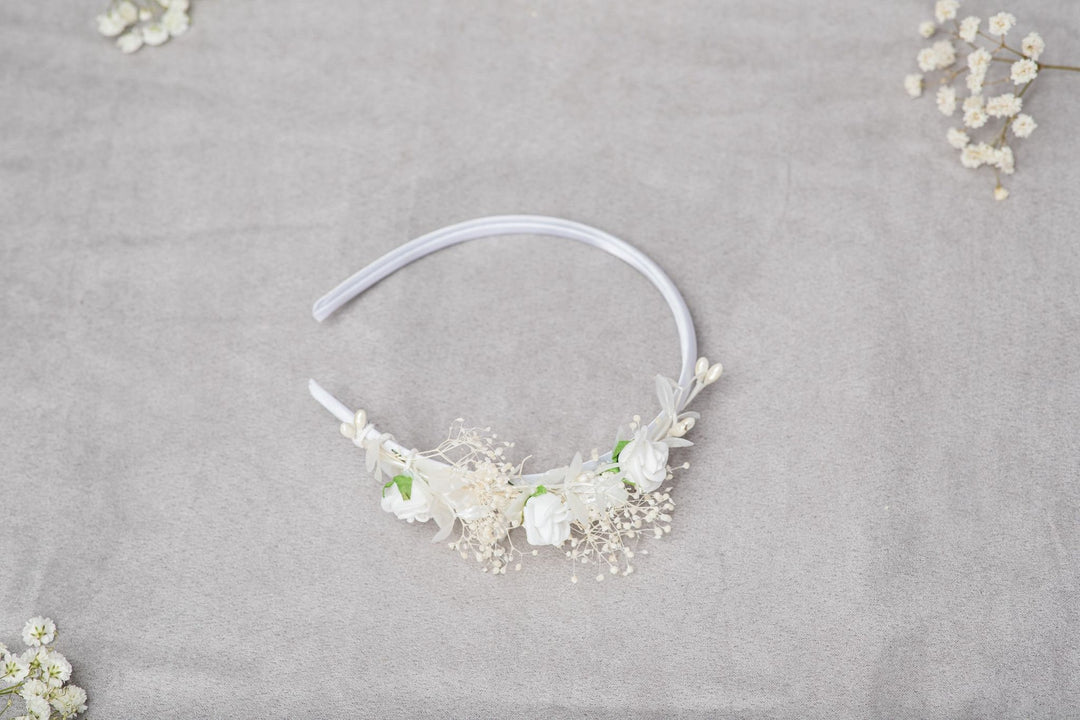 White Rose Flower Headband: First Communion Hair Accessory – handmade floral hair accessory by magaela