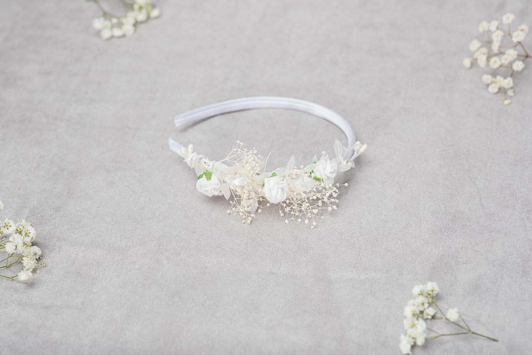 White Rose Flower Headband: First Communion Hair Accessory – handmade floral hair accessory by magaela