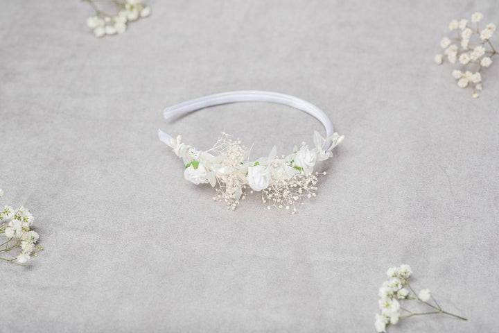 White Rose Flower Headband: First Communion Hair Accessory – handmade floral hair accessory by magaela
