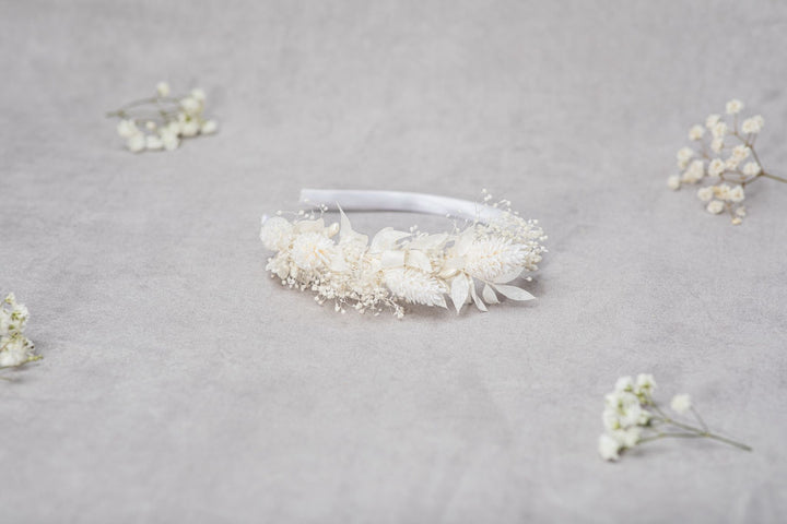 Ivory Flower Girl Headband: Preserved Floral Communion Crown – handmade floral hair accessory by magaela