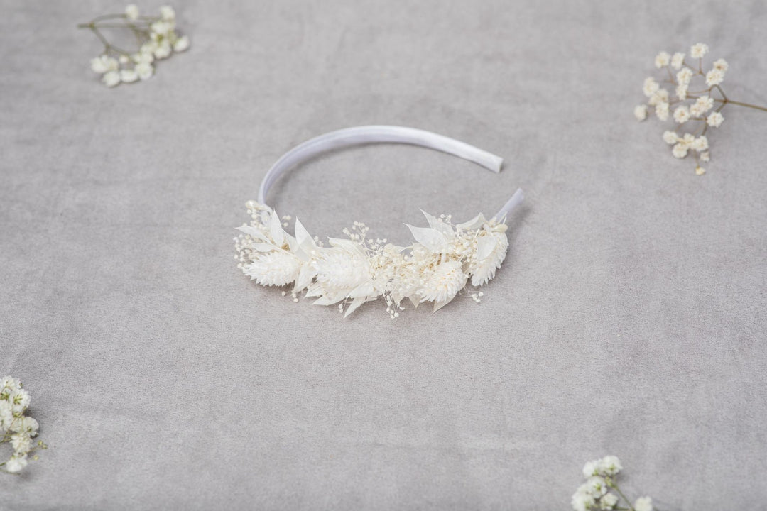 Ivory Flower Girl Headband: Preserved Floral Communion Crown – handmade floral hair accessory by magaela