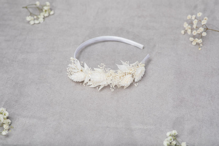Ivory Flower Girl Headband: Preserved Floral Communion Crown – handmade floral hair accessory by magaela
