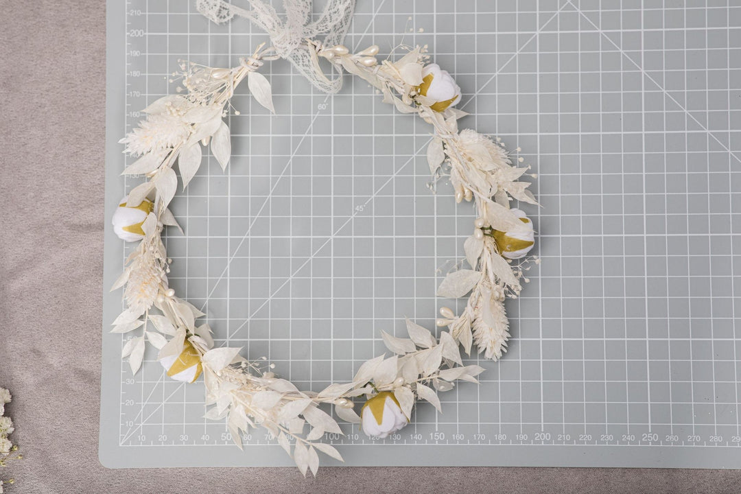 White Peony Communion Flower Wreath: Girls Hair Crown – handmade floral hair accessory by magaela
